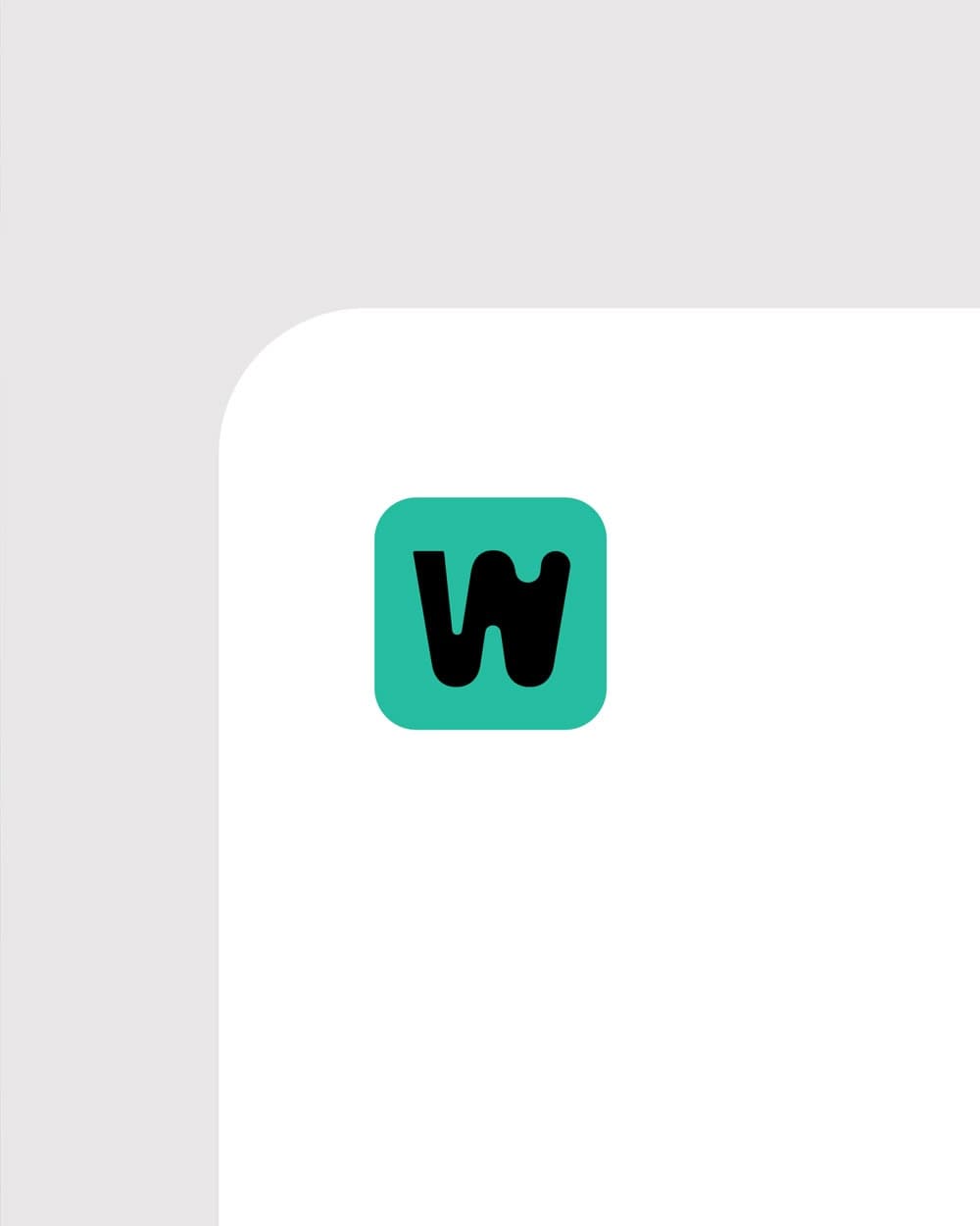 White surface with "W" logo in a turquoise rounded square as an app icon.
