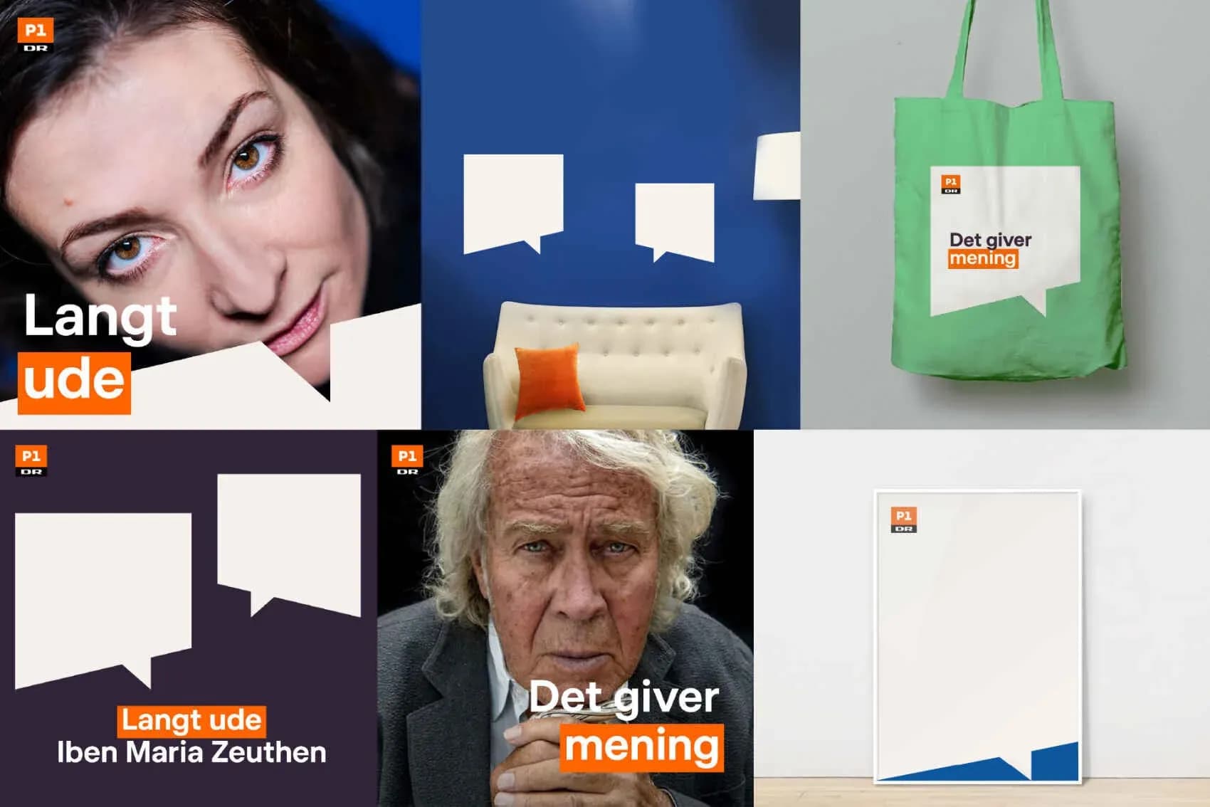 Collage of old visual identity for DR's radio channel P1