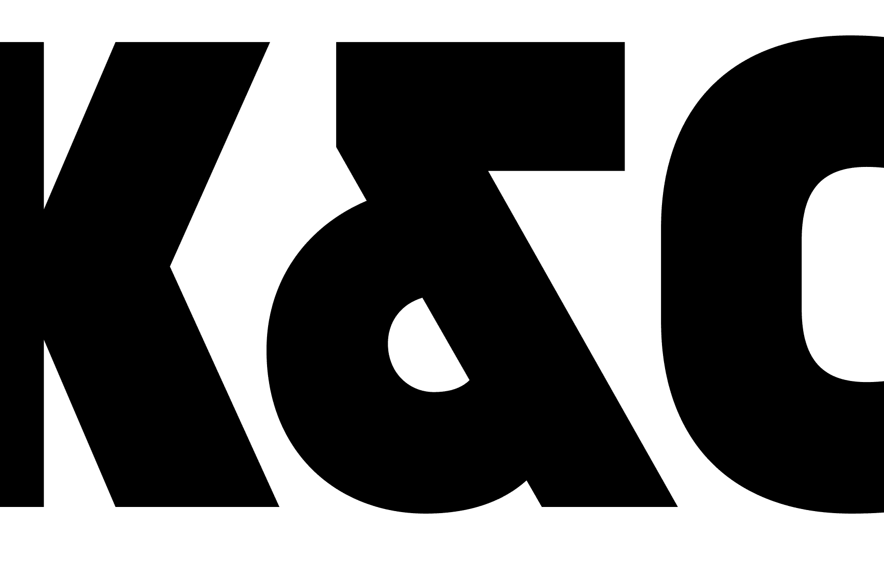 Bold condensed wordmark 'K&C' in black on white, showing a geometric sans-serif typeface with a rounded ampersand — a logotype design sample.