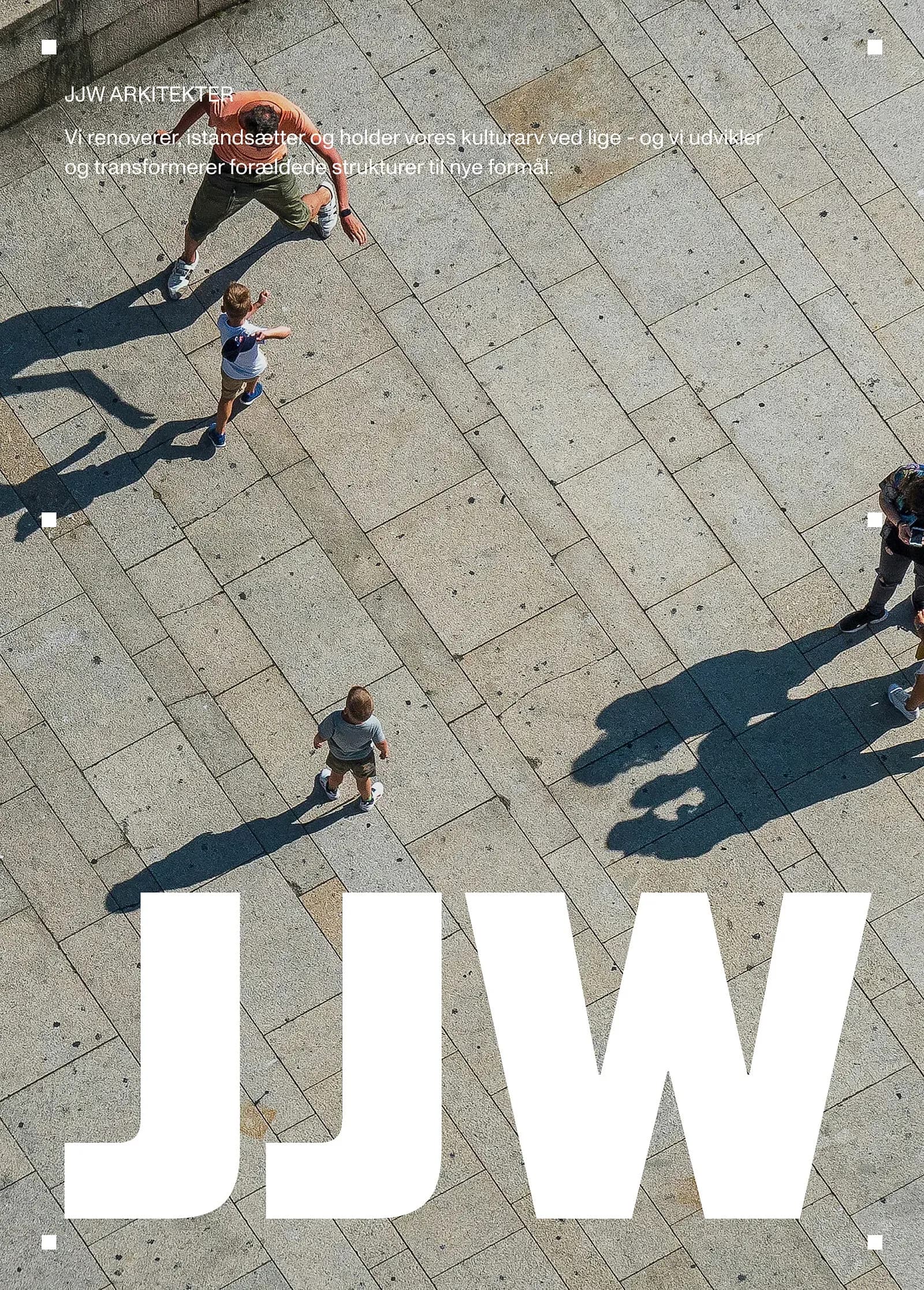 JJW Architects logo applied to a aerial photo of a family on a playground