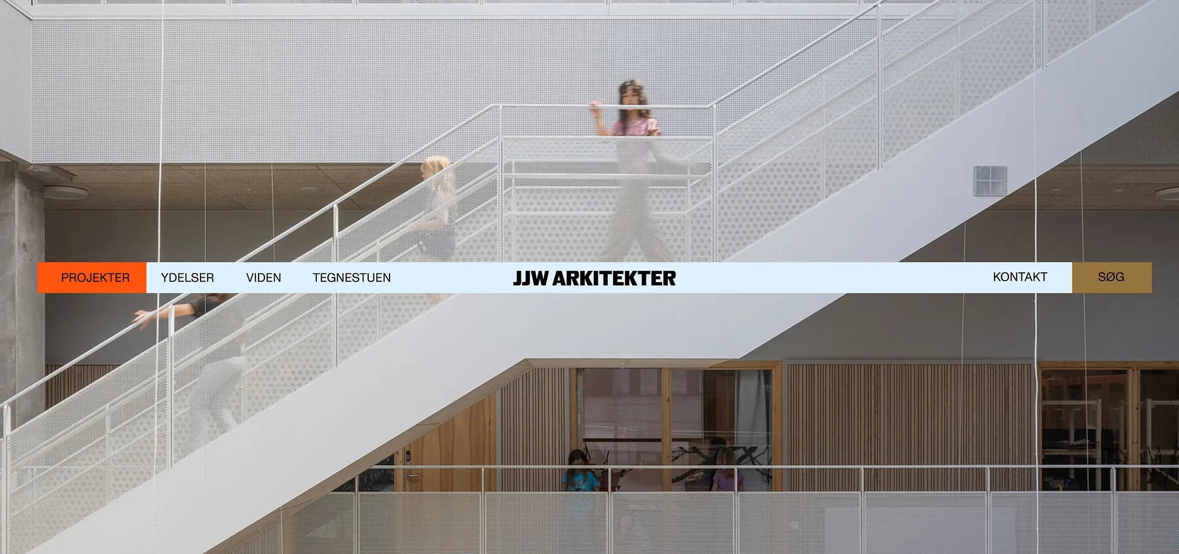 Menu bar from new JJW Architects website placed on photo of school interior