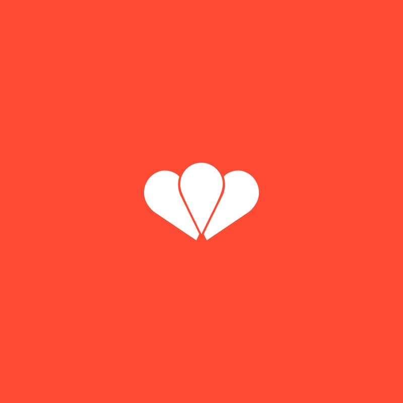 Logo mark for Heartland on a red background, designed by agency Manyone