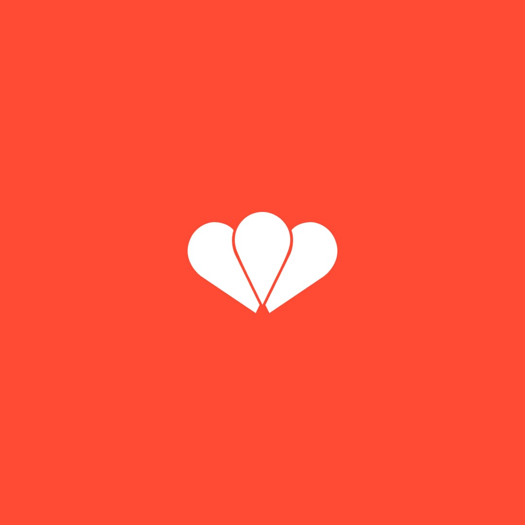 Logo mark for Heartland on a red background, designed by agency Manyone