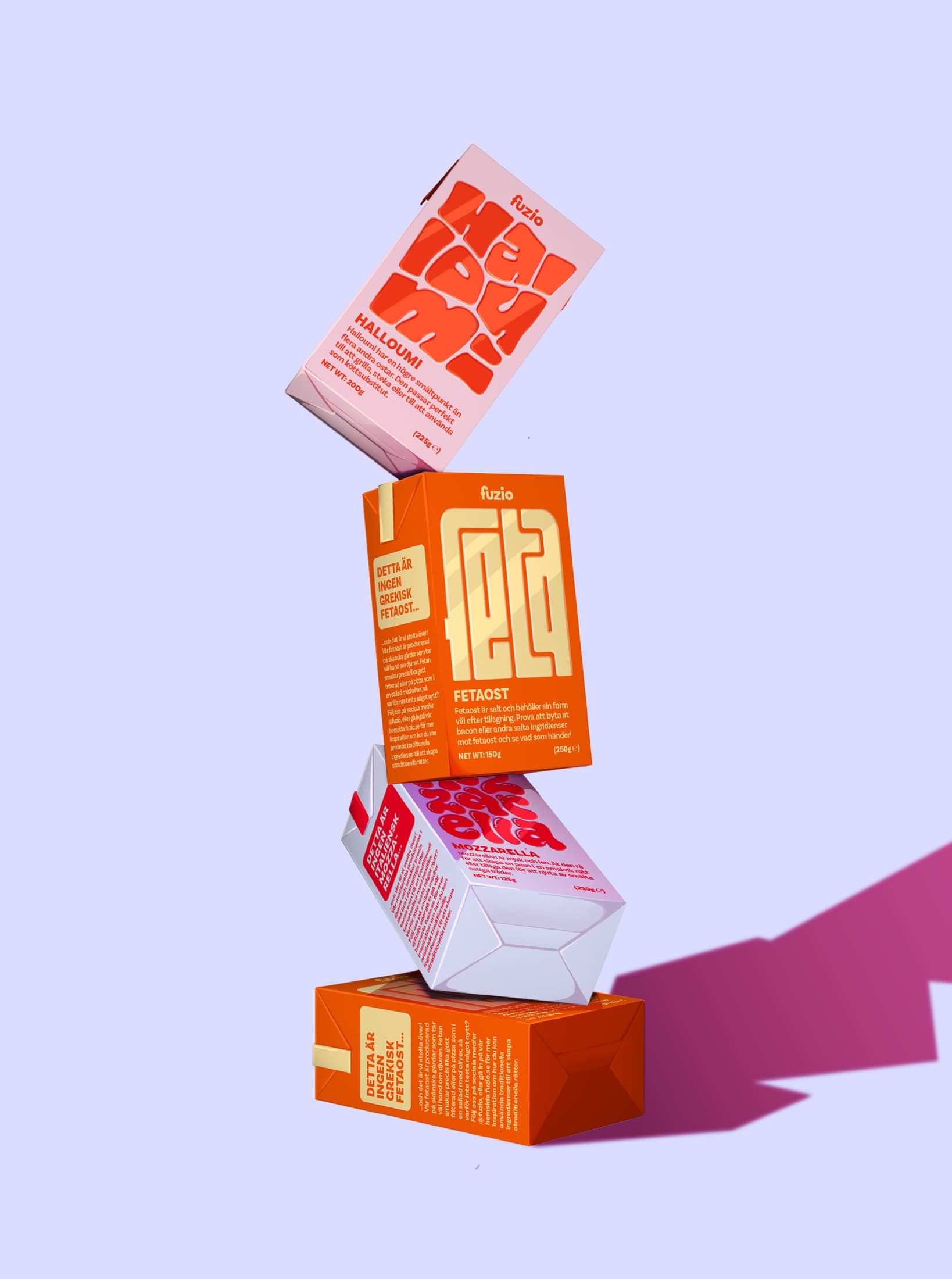 Four products from student project fuzio stacked on each other