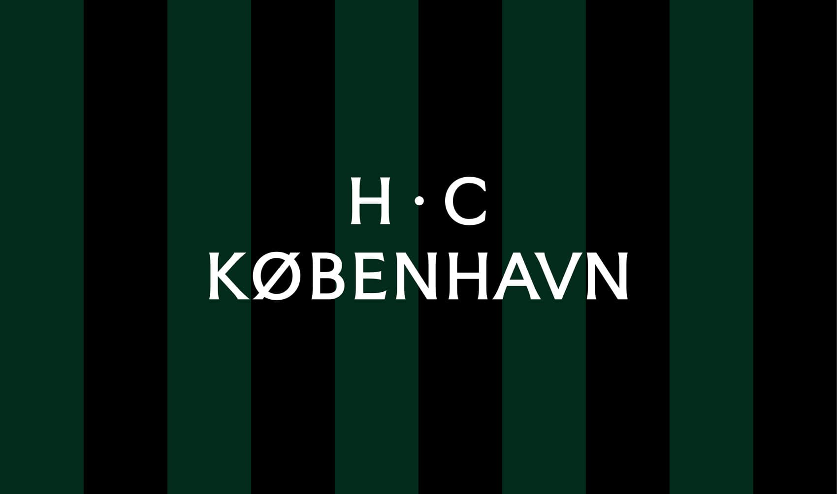 Logo for handball club HC København on a striped background in black and green.