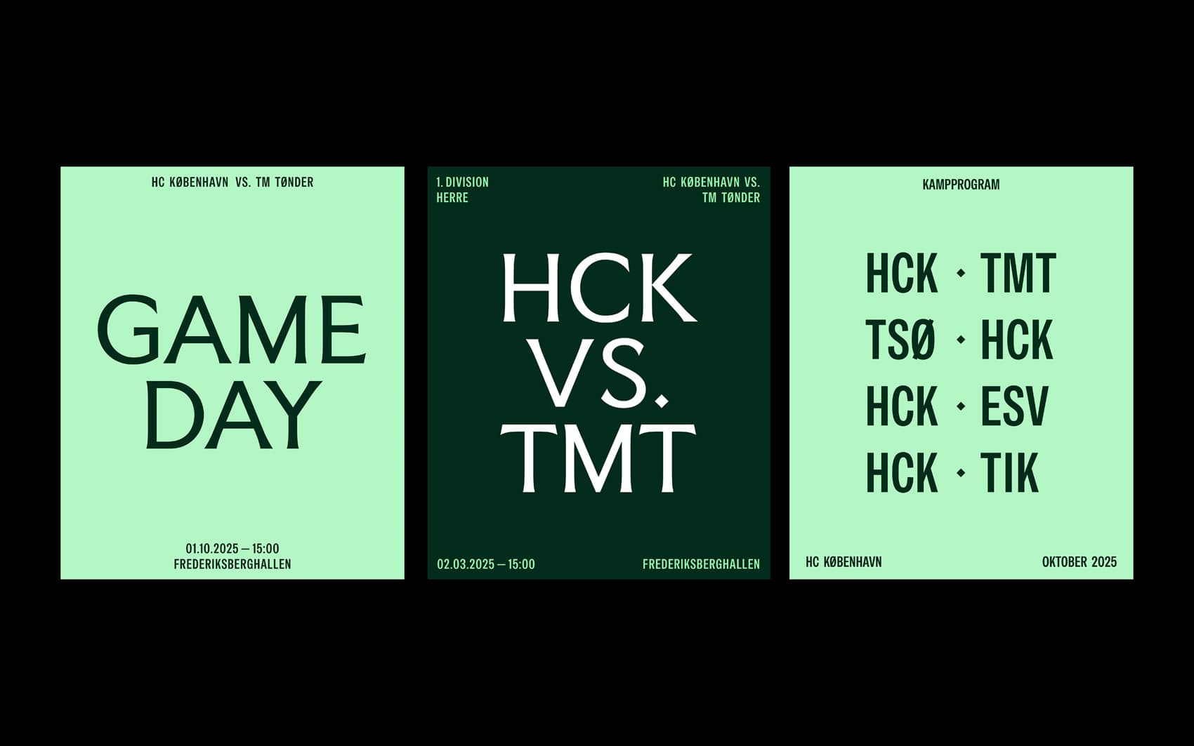 Displays of the custom typeface by design agency Re-Public for handball club HC København