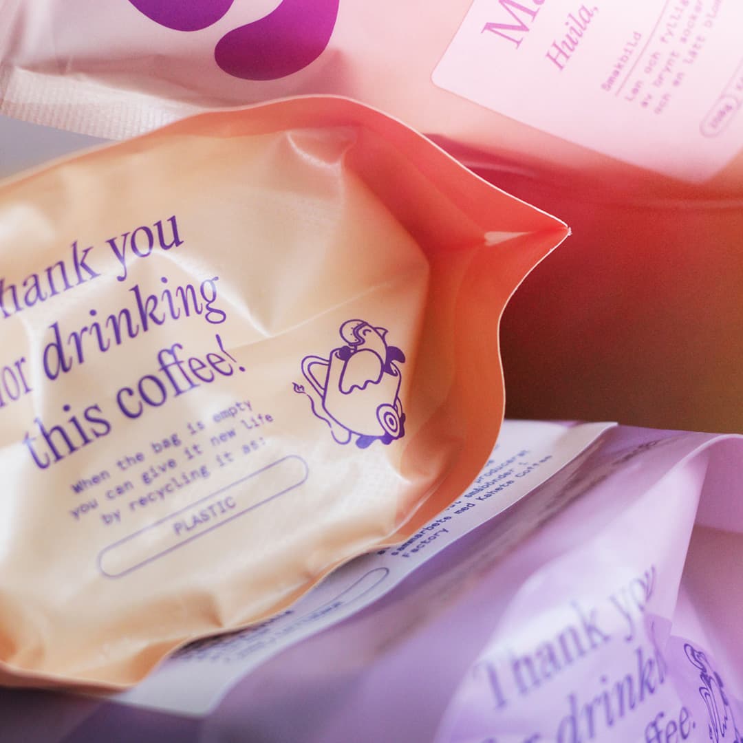 Photography of the bottom of the packaging design for Swerl coffee