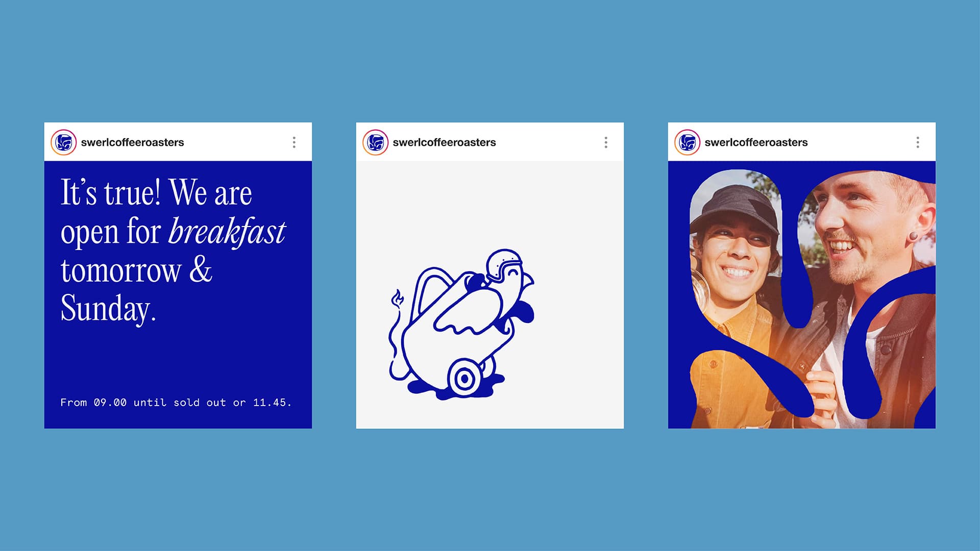 Examples of activating the Swerl coffee brand design on social media