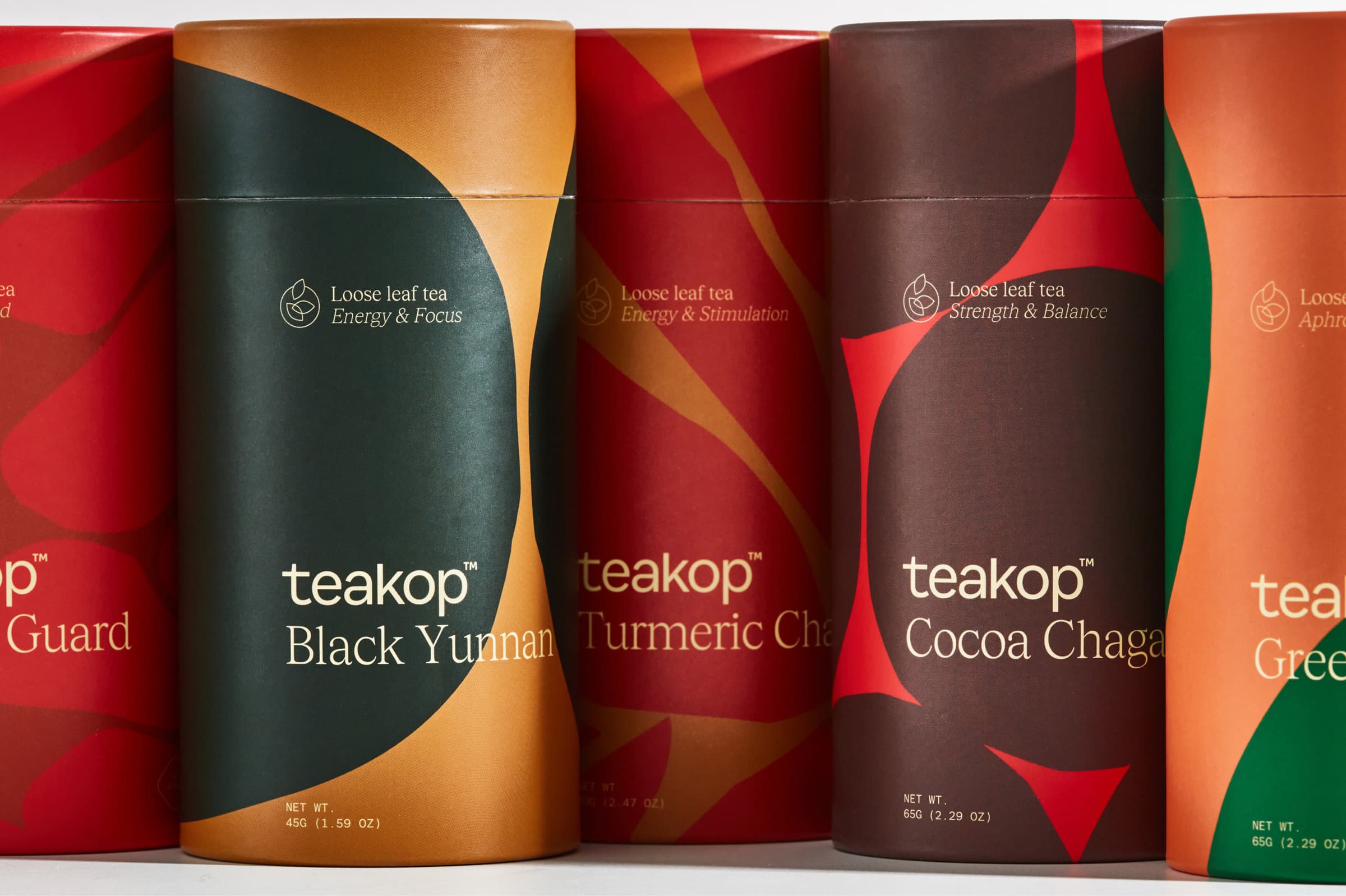 Packs of teakop products lined up side by side