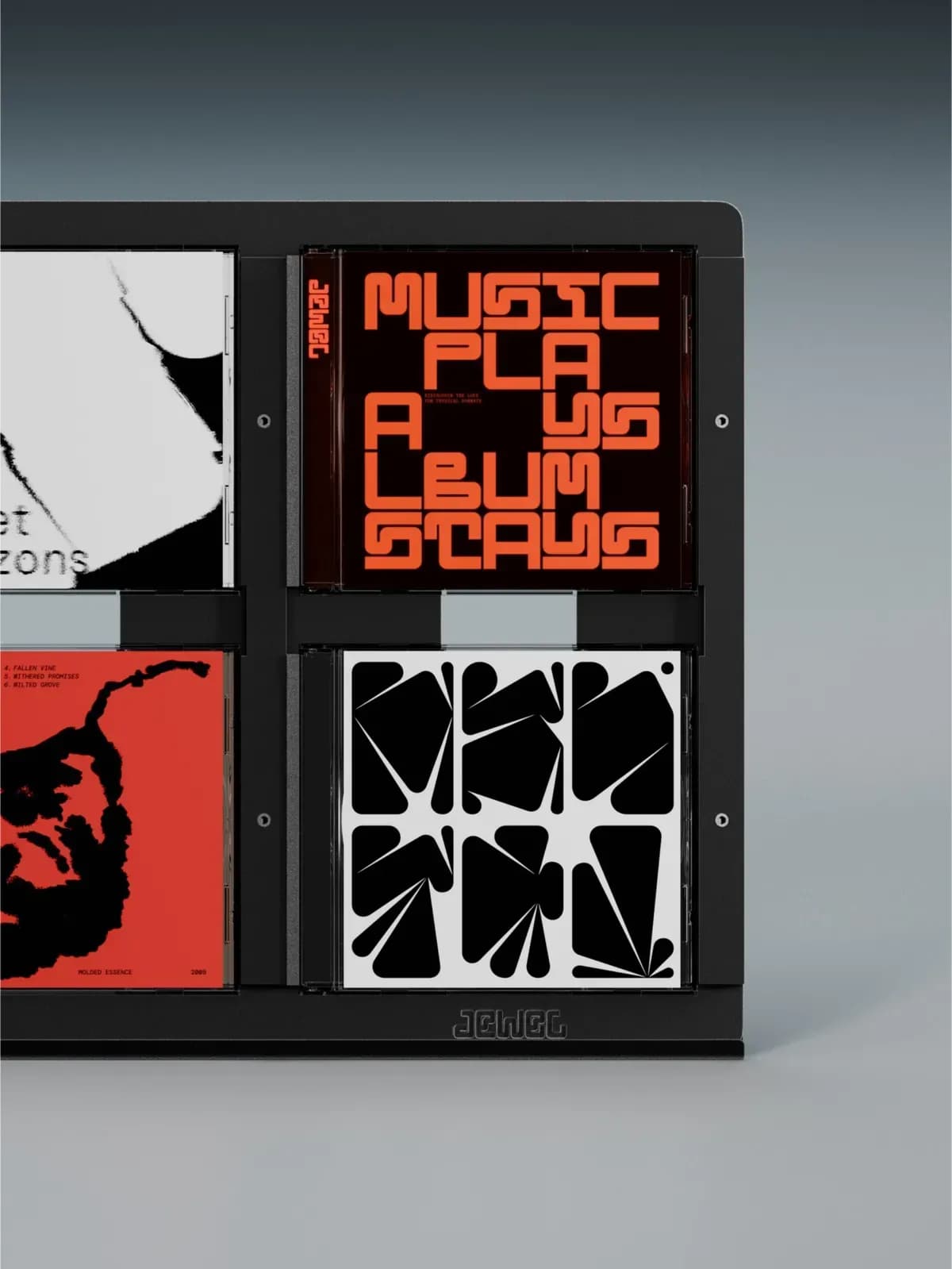 Close-up of the Jewel CD rack