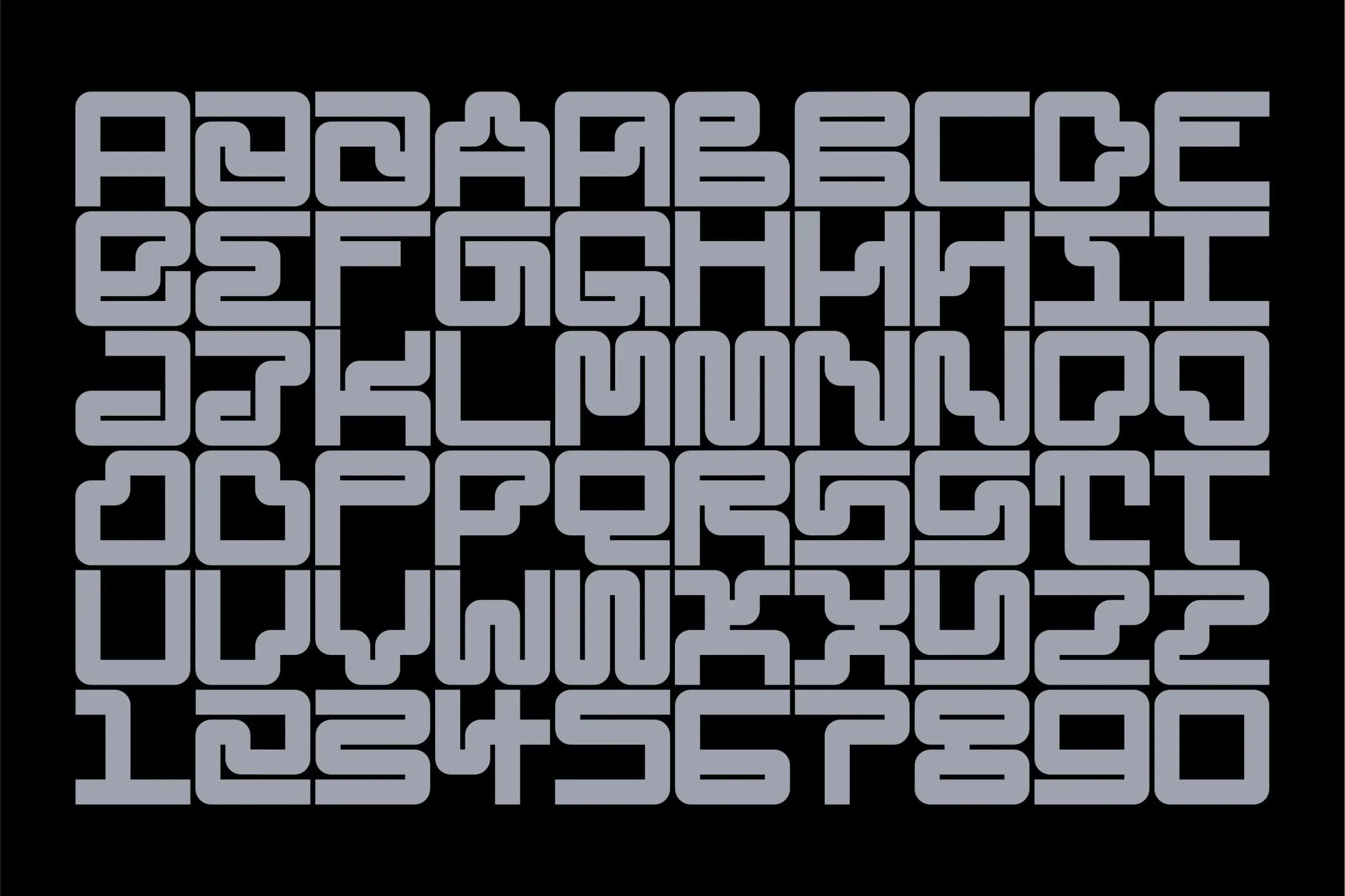 Overview of all the letters in the custom typeface for Jewel's